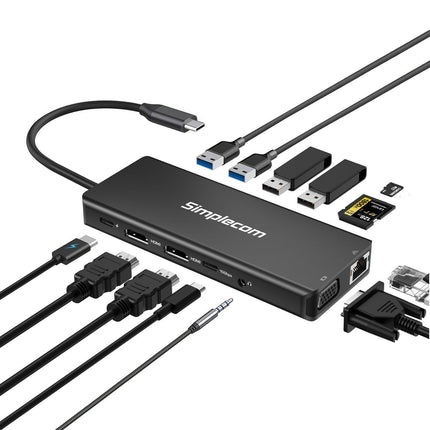 Simplecom CHN613 USB-C 13-in-1 Multiport Docking Station Dual HDMI + VGA Triple Display USB 3.2 Gen 2 10Gbps.