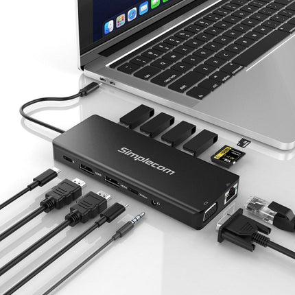 Simplecom CHN613 USB-C 13-in-1 Multiport Docking Station Dual HDMI + VGA Triple Display USB 3.2 Gen 2 10Gbps.