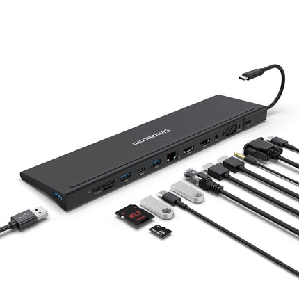 Simplecom CHN622 USB-C 12-in-1 Multiport Docking Station Laptop Stand Dual HDMI + VGA Triple Display Gigabit LAN.