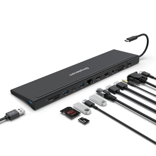 Simplecom CHN622 USB-C 12-in-1 Multiport Docking Station Laptop Stand Dual HDMI + VGA Triple Display Gigabit LAN.