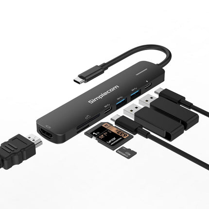 Simplecom CHT570 USB-C SuperSpeed 7-in-1 Multiport Hub Adapter HDMI 2.0 Docking Station.