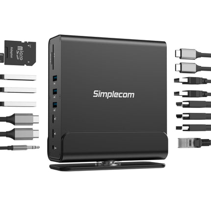 Simplecom CHT815 15-in-1 USB-C 4K Triple Display MST Docking Station with Dual HDMI DP.
