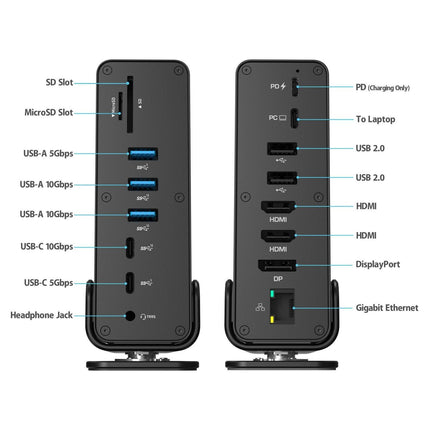 Simplecom CHT815 15-in-1 USB-C 4K Triple Display MST Docking Station with Dual HDMI DP.