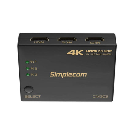 Simplecom CM303 Ultra HD 3 Way HDMI Switch 3 IN 1 OUT Splitter 4K@60Hz.