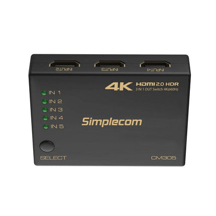 Simplecom CM305 Ultra HD 5 Way HDMI Switch 5 IN 1 OUT Splitter 4K@60Hz.