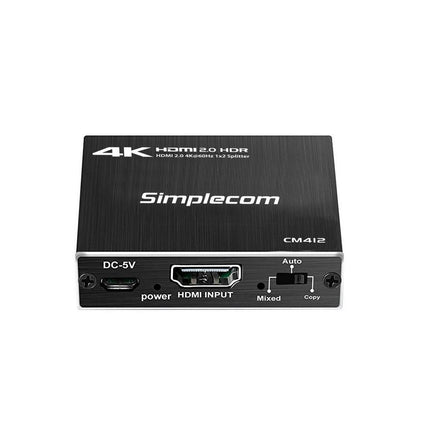 Simplecom CM412 HDMI 2.0 1x2 Splitter 1 IN 2 Out 4K@60Hz HDR10 2 Port HDMI Duplicator.