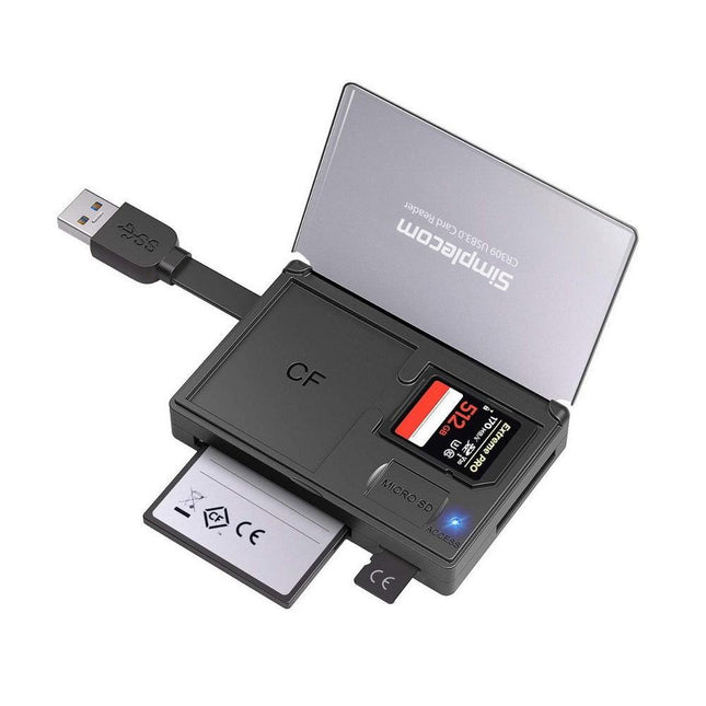 Simplecom CR309 3-Slot SuperSpeed USB 3.0 Card Reader with Card Storage Case.