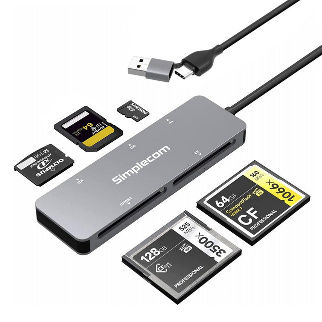 Simplecom CR407 5-Slot SuperSpeed USB 3.0 and USB-C to CFast/CF/XD/SD/MicroSD Card Reader.