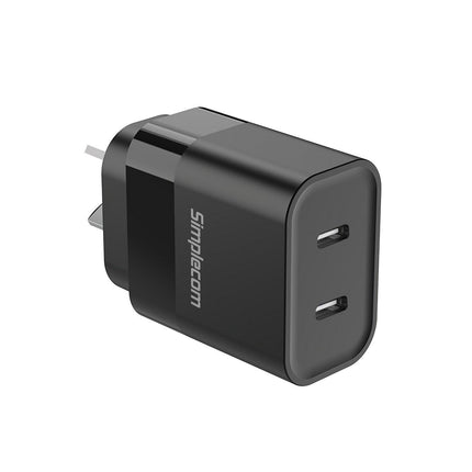 Simplecom CU221 Dual USB-C Fast Wall Charger PD 20W for Phone Tablet.