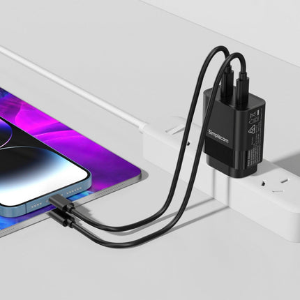 Simplecom CU221 Dual USB-C Fast Wall Charger PD 20W for Phone Tablet.