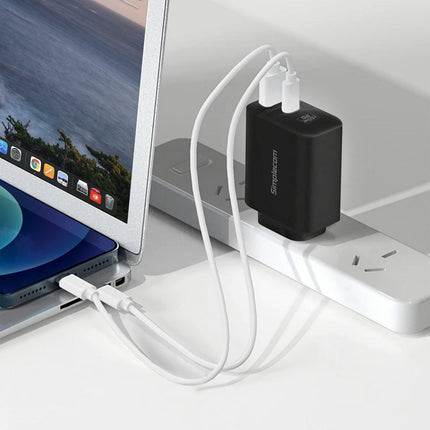Simplecom CU265 Dual Port PD 65W GaN Fast Wall Charger USB-C + USB-A for Phone Laptop.