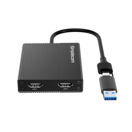 Simplecom DA369 USB 3.0 or USB-C to Dual 4K HDMI 2.0 Display Adapter for 2x 4K@60Hz Extended Screens.
