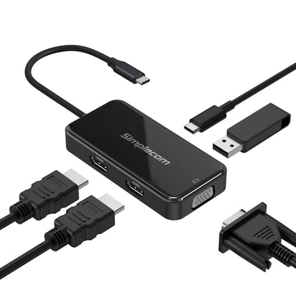 Simplecom DA451 5-in-1 USB-C Multiport Adapter MST Hub with VGA and Dual HDMI.