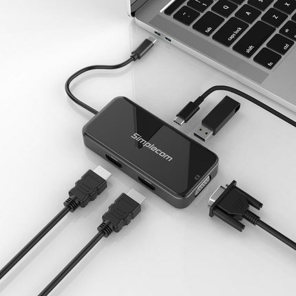 Simplecom DA451 5-in-1 USB-C Multiport Adapter MST Hub with VGA and Dual HDMI.