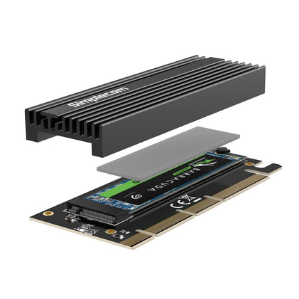 Simplecom EC415B NVMe M.2 SSD to PCIe x4 x8 x16 Expansion Card with Aluminium Heat Sink Black.