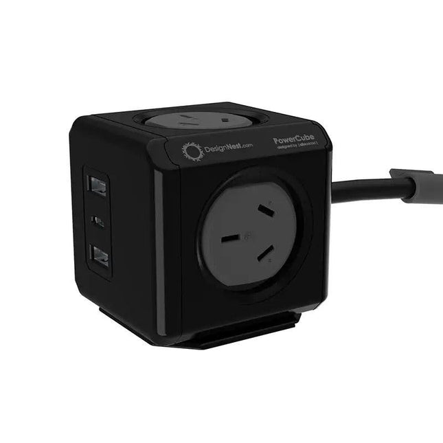 Allocacoc PowerCube Extended 4 Outlets 2 USB-A + 1 USB-C PD 20W with Surge 1.5M Black (11407-AUEUAC).