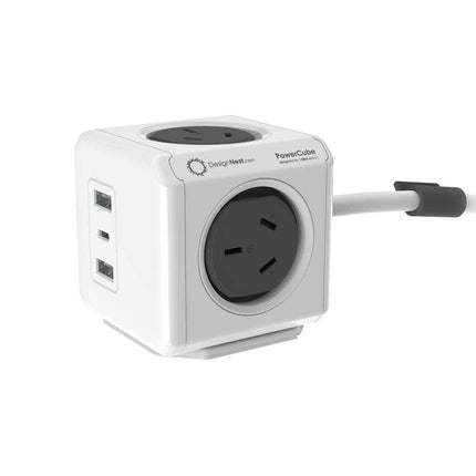 Allocacoc PowerCube Extended 4 Outlets 2 USB-A + 1 USB-C PD 20W with Surge 1.5M Grey (11407-AUEUAC).