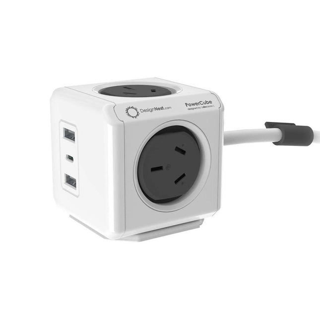 Allocacoc PowerCube Extended 4 Outlets 2 USB-A + 1 USB-C PD 20W with Surge 1.5M Grey (11407-AUEUAC).