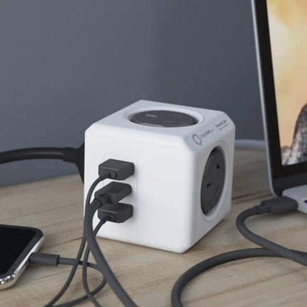 Allocacoc PowerCube Extended 4 Outlets 2 USB-A + 1 USB-C PD 20W with Surge 1.5M Grey (11407-AUEUAC).