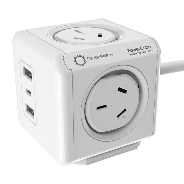 Allocacoc PowerCube Extended 4 Outlets 2 USB-A + 1 USB-C PD 20W with Surge 1.5M White (11407-AUEUAC).
