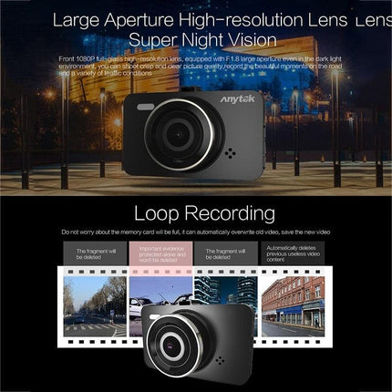 Anytek A78 Car Dash Cam Full HD 1080P Car DVR 170 Degree Wide Angle (24 Hours Parking Monitoring).