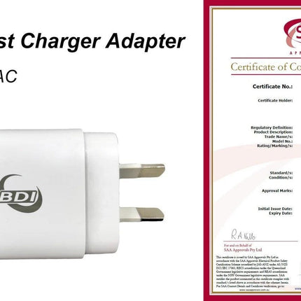 BDI 25W PD Quick Charger AU plug with USB-A and Type-C Ports.