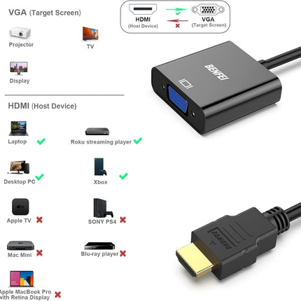 BENFEI HDMI to VGA Gold-Plated HDMI to VGA Adapter.