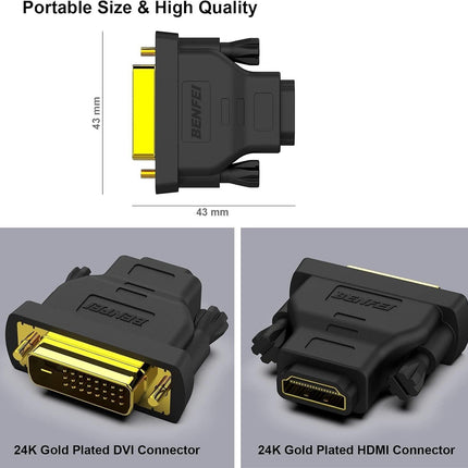 BENFEI DVI to HDMI, Bidirectional DVI to HDMI Male to Female 2 Pack.