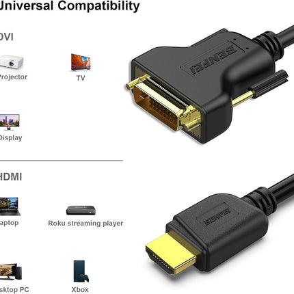 BENFEI HDMI to DVI, Bi Directional DVI-D 24+1 Male to HDMI Male High Speed Adapter Cable.
