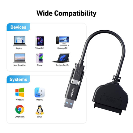 BENFEI 2in1 USB-C/USB 3.0 to SATA III Hard Driver Adapter.