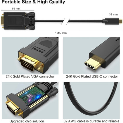 BENFEI USB C to VGA 1.8m (6 Feet) Cable.