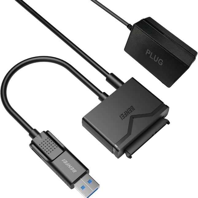 BENFEI 221BK USB 3.0 to SATA III Hard Drive Adapter for 2.5/3.5-inch HDD/SSD with 12V/2A Power Adapter, Support UASP.