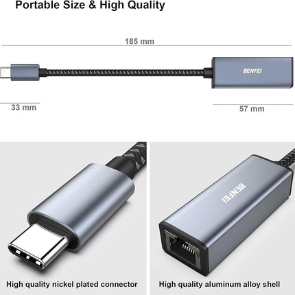 BENFEI USB-C to Ethernet Adapter (Thunderbolt 3 to RJ45).