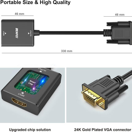 BENFEI HDMI to VGA, Uni-Directional HDMI Computer to VGA Monitor  Adapter (Female to Male) with 3.5mm Audio Jack.