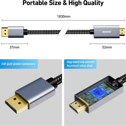 BENFEI 4K DisplayPort to HDMI 3m Cable.