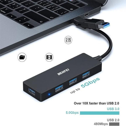 BENFEI 000291BK 4-Port USB 3.0 Ultra Flat Data Hub, USB C Hub with 4 Ports USB 3.0 Adapter.