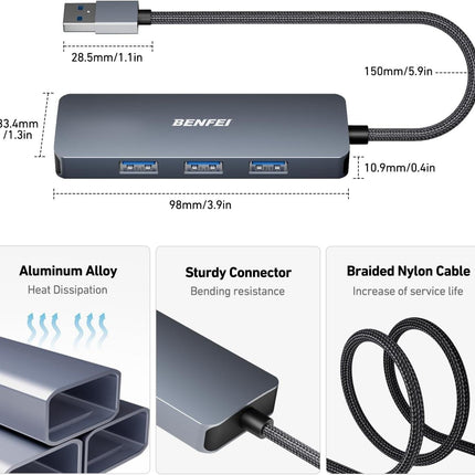 BENFEI USB 3.0 4-port Hub USB A Splitter Ultra-Slim.