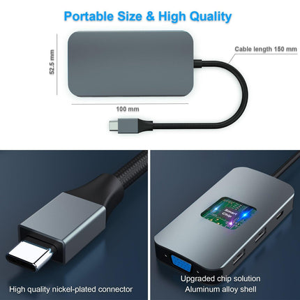 BENFEI 335GY USB-C Hub with Triple Display, 8-in-1 Docking Station (100W PD, Dual 4K HDMI, VGA, 3x USB 3.0).