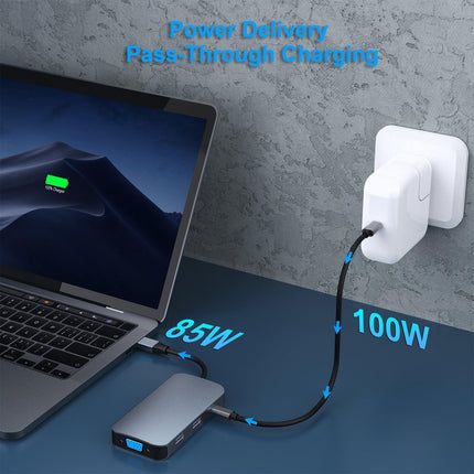 BENFEI 335GY USB-C Hub with Triple Display, 8-in-1 Docking Station (100W PD, Dual 4K HDMI, VGA, 3x USB 3.0).
