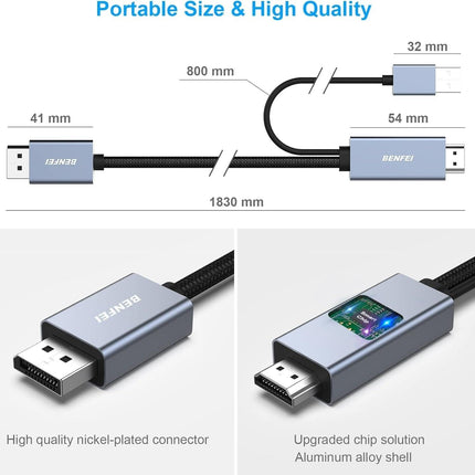 BENFEI 344GY-1M HDMI to DisplayPort Unidirectional 4K Active Cable with USB Powered 1M.