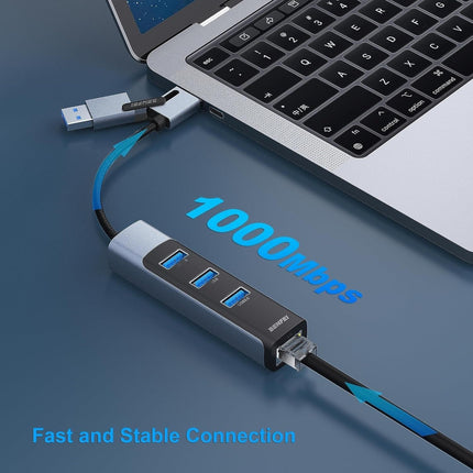 BENFEI 350GY 2-in-1 USB-C+USB 3.0 to RJ45 Gigabit Ethernet Port + 3-Port USB 3.0 HUB.