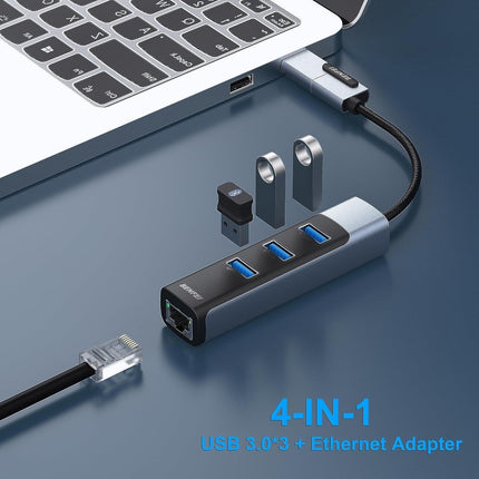 BENFEI 350GY 2-in-1 USB-C+USB 3.0 to RJ45 Gigabit Ethernet Port + 3-Port USB 3.0 HUB.