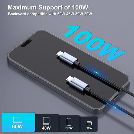 BENFEI 351SL-6F 100W USB-C to USB-C Fast Charging Cable Aluminum Shell Tangle-Free Silicone.