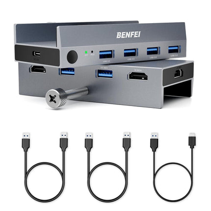 BENFEI 000355GY USB 3.0 HDMI KVM Switch(8K@60Hz) with 4 USB 3.0 Ports for 2 Computers Sharing Monitor Keyboard Mouse.