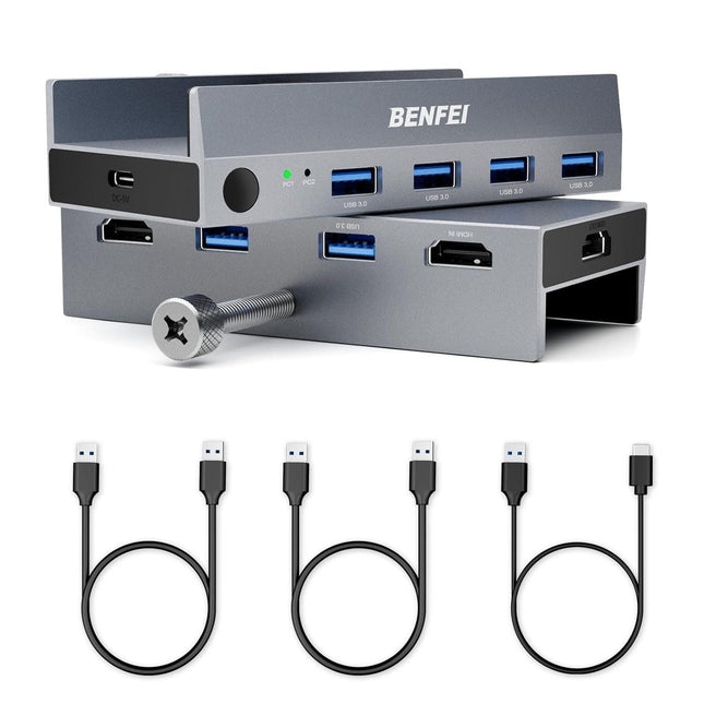 BENFEI 000355GY USB 3.0 HDMI KVM Switch(8K@60Hz) with 4 USB 3.0 Ports for 2 Computers Sharing Monitor Keyboard Mouse.