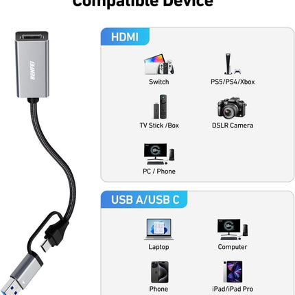 BENFEI Video/Audio Capture Card Supporting Full HD 1080P.