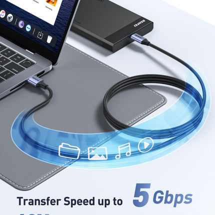 BENFEI 369GY 1M USB 3.0 to USB C Cable, 5Gbps High-Speed Data Sync & 3A Charging.
