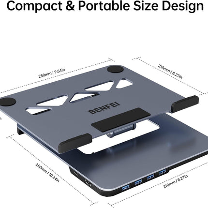 BENFEI 380GY Laptop Stand with USB C 6 in1 4K@60Hz HDMI, 4 x USB3.0, 100W PD Docking Station.