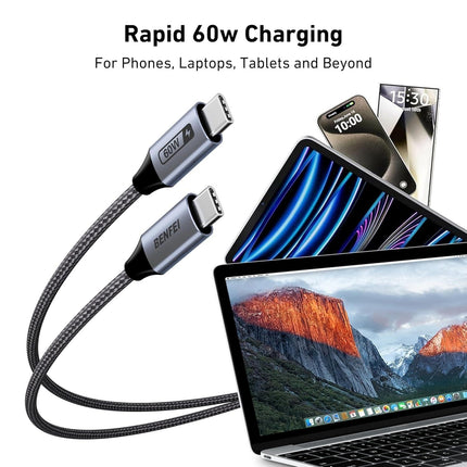 BENFEI 000383GY USB-C to USB-C Cable (4K@120Hz), 100W PD Fast Charging, 10Gbps Data Transfer for I-phone 15/16/17 and Samsung / Google phone 1M.