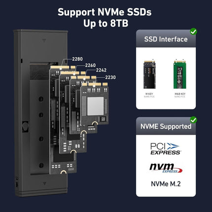 BENFEI M.2 SSD Enclosure USB3.2 Gen2 10 Gbps, Tool-Free for NVME B & M Keys with Size 2230/2242/2260/2280 SSDs.